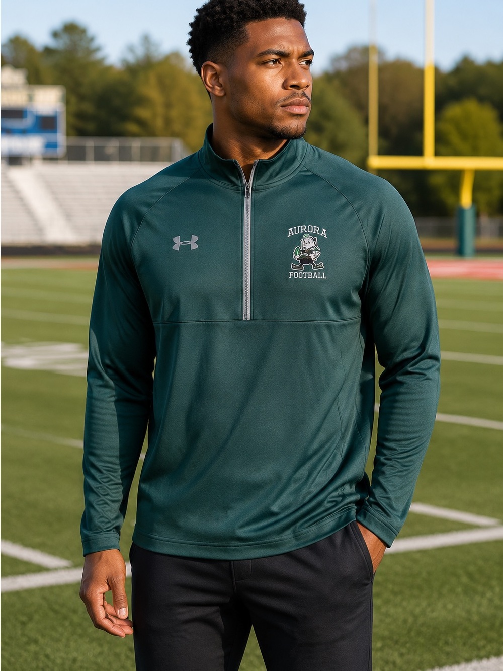 Under Armour Aurora Football Men’s Large Green Quarter Zip Pullover